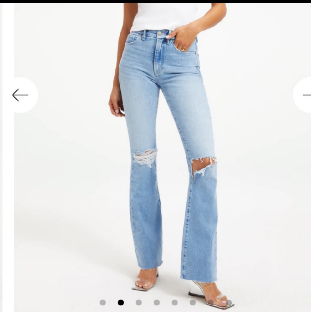 NWT GOOD AMERICAN Classic Boot cut Distressed Raw Hem Jean Size 18.